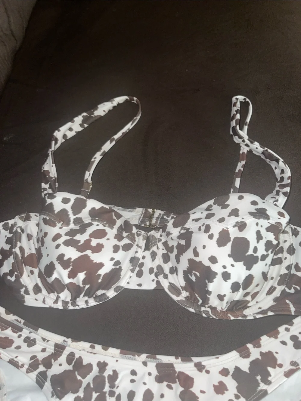 No Boundaries White Bikini Set with Brown Cow Spot Print